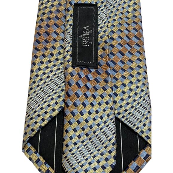 Roberto Villini Geometric Silk Designer Tie Gold Blue Brown EUC - Picture 4 of 6